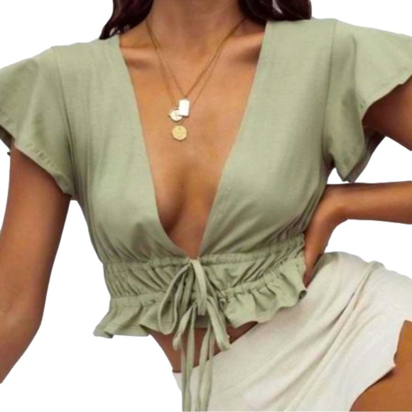 JAMISON Reid Princess Polly Crop Top in Khaki - Picture 4 of 8